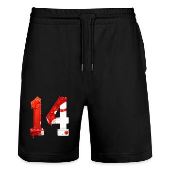NR. 14 NUMMER 14 ROT WEIß 14. GEBURTSTAG - Stanley/Stella Unisex Bio Joggingshorts Trainer  - Schwarz - Vorne - Nik (191cm) & Marisol (170cm)