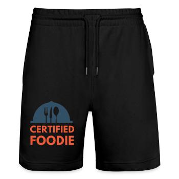 certified food lover food foodie - Stanley/Stella Trainer Unisex Organic Jogging Shorts - black - Front - Nik (191cm) & Marisol (170cm)