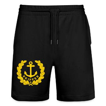 Skipper Anchor Logo gold - Stanley/Stella Trainer Unisex Organic Jogging Shorts - black - Front - Nik (191cm) & Marisol (170cm)