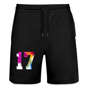 NUMBER 17 YEARS OLD 17TH BIRTHDAY - Stanley/Stella Trainer Unisex Organic Jogging Shorts - black - Front - Nik (191cm) & Marisol (170cm)