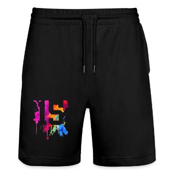 15 JAHRE 15. GEBURTSTAG - Stanley/Stella Unisex Bio Joggingshorts Trainer  - Schwarz - Vorne - Nik (191cm) & Marisol (170cm)