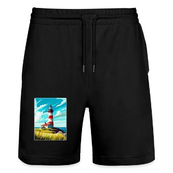 Plymouth England Uk Vintage Reiseplakat Souvenir - Stanley/Stella Unisex Bio Joggingshorts Trainer  - Schwarz - Vorne - Nik (191cm) & Marisol (170cm)