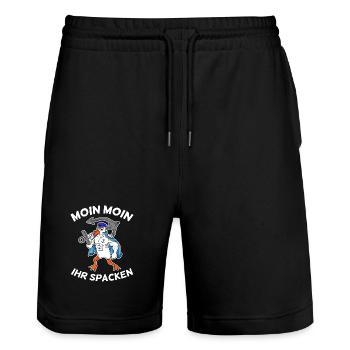 Moin Moin ihr spacken Möwe Nordsee Ostsee Norden - Stanley/Stella Unisex Bio Joggingshorts Trainer  - Schwarz - Vorne - Nik (191cm) & Marisol (170cm)