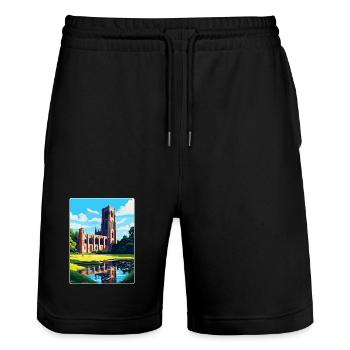 Fountains Abbey North Yorkshire Reiseposter WPA - Stanley/Stella Unisex Bio Joggingshorts Trainer  - Schwarz - Vorne - Nik (191cm) & Marisol (170cm)