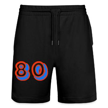 80. 80 YEARS. 80th ANNIVERSARY. 80TH BIRTHDAY. - Stanley/Stella Trainer Unisex Organic Jogging Shorts - black - Front - Nik (191cm) & Marisol (170cm)