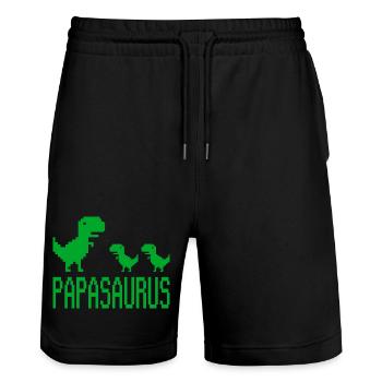 Papa Père Papasaurus rétro - Short de jogging bio TRAINER Stanley/Stella unisexe - noir - Devant - Nik (191cm) & Marisol (170cm)
