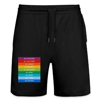 Tolerance Equality Inclusion Tolerance Pride Queer - Stanley/Stella Trainer Unisex Organic Jogging Shorts - black - Front - Nik (191cm) & Marisol (170cm)