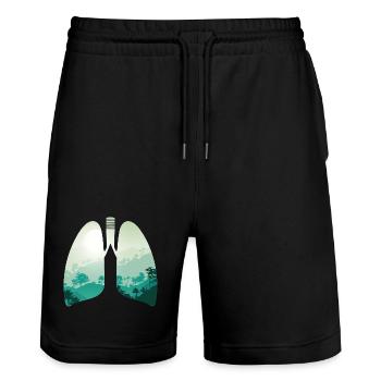 Green nature forest landscape lungs - Stanley/Stella Trainer Unisex Organic Jogging Shorts - black - Front - Nik (191cm) & Marisol (170cm)