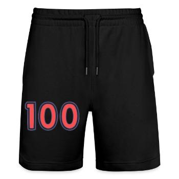 100. 100 YEARS. 100th ANNIVERSARY - Stanley/Stella Trainer Unisex Organic Jogging Shorts - black - Front - Nik (191cm) & Marisol (170cm)