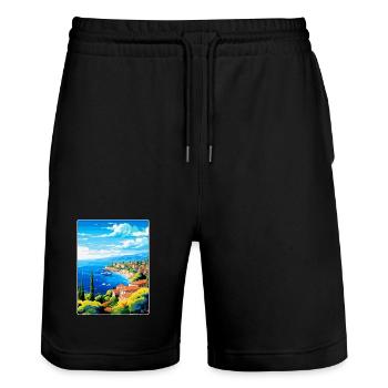 Côte d Azur Frankreich Vintage Reiseplakat Souvenir - Stanley/Stella Unisex Bio Joggingshorts Trainer  - Schwarz - Vorne - Nik (191cm) & Marisol (170cm)