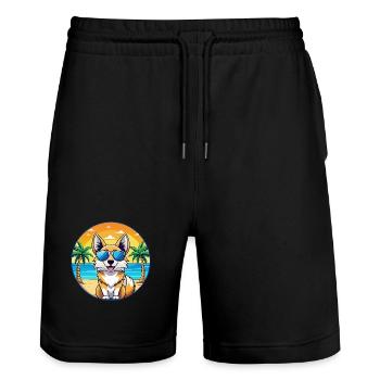 Isländischer Schäferhund Rasse Cartoon Sonnenbrille Strand - Stanley/Stella Unisex Bio Joggingshorts Trainer  - Schwarz - Vorne - Nik (191cm) & Marisol (170cm)