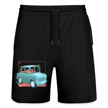 Trabi mit Pflanzen - Stanley/Stella Unisex Bio Joggingshorts Trainer  - Schwarz - Vorne - Nik (191cm) & Marisol (170cm)
