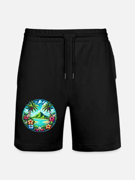 Caribbean Island Logo - Stanley/Stella Trainer Unisex Organic Jogging Shorts - black