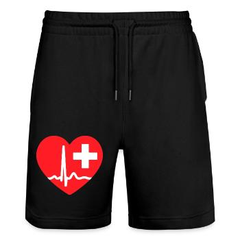 Herzschlag-EKG-Linie Medizinischer Pulswellen-Ikon-Vektor - Stanley/Stella Unisex Bio Joggingshorts Trainer  - Schwarz - Vorne - Nik (191cm) & Marisol (170cm)