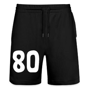 80. 80 ANS. 80e ANNIVERSAIRE. ANNIVERSAIRE 80 ANS. - Short de jogging bio TRAINER Stanley/Stella unisexe - noir - Devant - Nik (191cm) & Marisol (170cm)