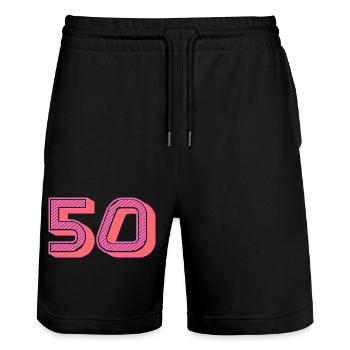 50. 50 ANS. 50e ANNIVERSAIRE. ANNIVERSAIRE 50 ANS. - Short de jogging bio TRAINER Stanley/Stella unisexe - noir - Devant - Nik (191cm) & Marisol (170cm)