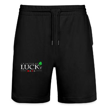 I'd Rather Be Lucky Saying Poker Player Gift - Stanley/Stella Trainer Unisex Organic Jogging Shorts - black - Front - Nik (191cm) & Marisol (170cm)