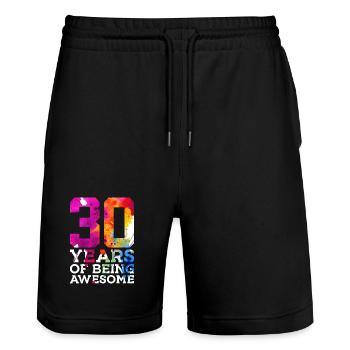 30 YEARS OF BEING AWESOME 30. GEBURTSTAG - Stanley/Stella Unisex Bio Joggingshorts Trainer  - Schwarz - Vorne - Nik (191cm) & Marisol (170cm)