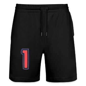 1. 1 JAHR. 1. JAHRESTAG. 1 JAHR GEBURTSTAG - Stanley/Stella Unisex Bio Joggingshorts Trainer  - Schwarz - Vorne - Nik (191cm) & Marisol (170cm)