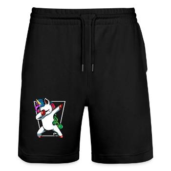 Unicorn Dab mit Regenbogen - Stanley/Stella Unisex Bio Joggingshorts Trainer  - Schwarz - Vorne - Nik (191cm) & Marisol (170cm)