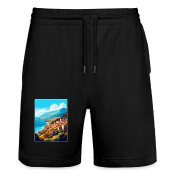 Madère Portugal Affiche de voyage vintage souvenir - Short de jogging bio TRAINER Stanley/Stella unisexe - noir - Devant - Nik (191cm) & Marisol (170cm)