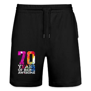 70 YEARS OF BEING AWESOME 70. GEBURTSTAG - Stanley/Stella Unisex Bio Joggingshorts Trainer  - Schwarz - Vorne - Nik (191cm) & Marisol (170cm)