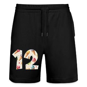 GLACE NUMÉRO 12 ANS CRÈME GLACÉE 12E ANNIVERSAIRE - Short de jogging bio TRAINER Stanley/Stella unisexe - noir - Devant - Nik (191cm) & Marisol (170cm)