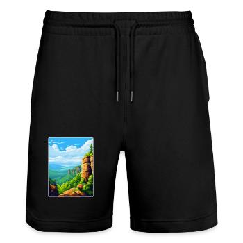 Elbe Sandstone Mountains Germany Travel Poster WPA - Stanley/Stella Trainer Unisex Organic Jogging Shorts - black - Front - Nik (191cm) & Marisol (170cm)