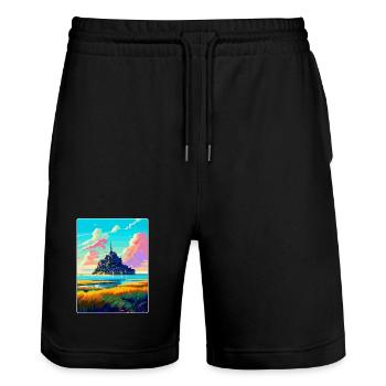 Mont Saint Michel Frankreich Vintage Reiseposter WPA - Stanley/Stella Unisex Bio Joggingshorts Trainer  - Schwarz - Vorne - Nik (191cm) & Marisol (170cm)