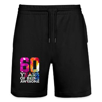 60 YEARS OF BEING AWESOME 60. GEBURTSTAG - Stanley/Stella Unisex Bio Joggingshorts Trainer  - Schwarz - Vorne - Nik (191cm) & Marisol (170cm)