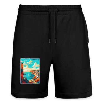 Lagos Portugal Affiche de voyage vintage souvenir WPA - Short de jogging bio TRAINER Stanley/Stella unisexe - noir - Devant - Nik (191cm) & Marisol (170cm)