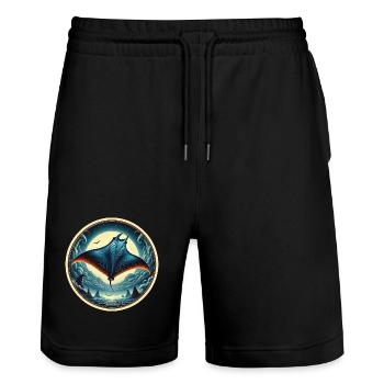 Rochen Fisch - Stanley/Stella Unisex Bio Joggingshorts Trainer  - Schwarz - Vorne - Nik (191cm) & Marisol (170cm)