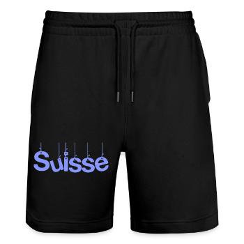 SCHWEIZ. HUMOR. LAND. FLAGGE. GENF. LAUSANNE - Stanley/Stella Unisex Bio Joggingshorts Trainer  - Schwarz - Vorne - Nik (191cm) & Marisol (170cm)