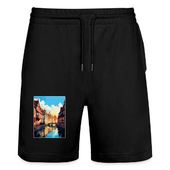 Colmar France Vintage Travel Poster WPA Souvenir - Stanley/Stella Trainer Unisex Organic Jogging Shorts - black - Front - Nik (191cm) & Marisol (170cm)