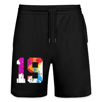 NUMÉRO COLORÉ 19 COLORÉ 19E ANNIVERSAIRE - Short de jogging bio TRAINER Stanley/Stella unisexe - noir - Devant - Nik (191cm) & Marisol (170cm)
