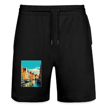 Danzig Polen Vintage Reiseposter WPA Souvenir - Stanley/Stella Unisex Bio Joggingshorts Trainer  - Schwarz - Vorne - Nik (191cm) & Marisol (170cm)
