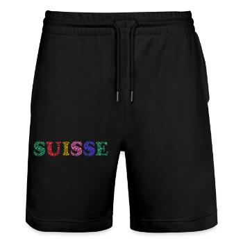 SCHWEIZ. LAND - Stanley/Stella Unisex Bio Joggingshorts Trainer  - Schwarz - Vorne - Nik (191cm) & Marisol (170cm)