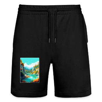 Peneda Geres Nationalpark Portugal Reiseplakat - Stanley/Stella Unisex Bio Joggingshorts Trainer  - Schwarz - Vorne - Nik (191cm) & Marisol (170cm)