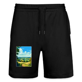 Surrey Hills Vintage Reiseposter Souvenir WPA - Stanley/Stella Unisex Bio Joggingshorts Trainer  - Schwarz - Vorne - Nik (191cm) & Marisol (170cm)
