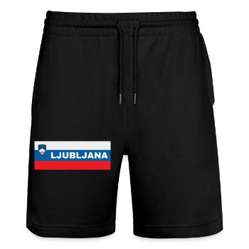 Ljubljana City in Slovenian Flag - Stanley/Stella Trainer Unisex Organic Jogging Shorts - black - Front - Nik (191cm) & Marisol (170cm)