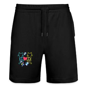 Retro Hippie Katzen Peace Katze Vintage Hippies - Stanley/Stella Unisex Bio Joggingshorts Trainer  - Schwarz - Vorne - Nik (191cm) & Marisol (170cm)