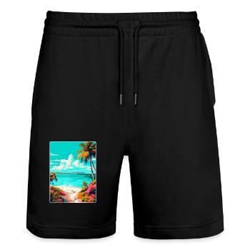 Turks-Caicosinseln Karibik Reiseposter WPA - Stanley/Stella Unisex Bio Joggingshorts Trainer  - Schwarz - Vorne - Nik (191cm) & Marisol (170cm)
