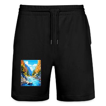 Samaria Schlucht Griechenland Vintage Reise Poster WPA Kunst - Stanley/Stella Unisex Bio Joggingshorts Trainer  - Schwarz - Vorne - Nik (191cm) & Marisol (170cm)