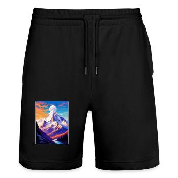 Mont Blanc Mountain Europe Vintage Travel Poster - Stanley/Stella Trainer Unisex Organic Jogging Shorts - black - Front - Nik (191cm) & Marisol (170cm)