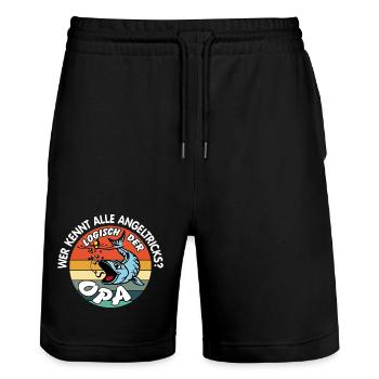 Opa mit Opa. Opa kennt alle Angeltricks - Stanley/Stella Unisex Bio Joggingshorts Trainer  - Schwarz - Vorne - Nik (191cm) & Marisol (170cm)