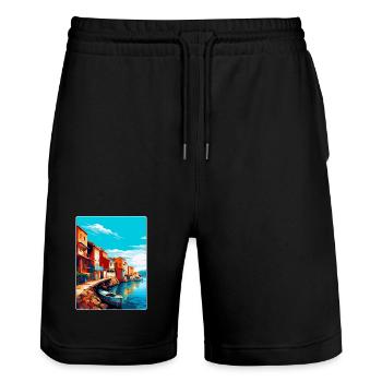 Costa Nova Portugal Vintage Reiseplakat Souvenir - Stanley/Stella Unisex Bio Joggingshorts Trainer  - Schwarz - Vorne - Nik (191cm) & Marisol (170cm)