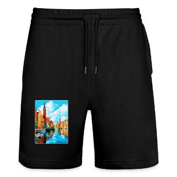 Danzig Polen Vintage Reiseposter WPA Souvenir - Stanley/Stella Unisex Bio Joggingshorts Trainer  - Schwarz - Vorne - Nik (191cm) & Marisol (170cm)