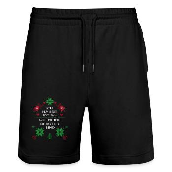 Weihnachten zu Hause ist da wo meine Liebsten sind - Stanley/Stella Unisex Bio Joggingshorts Trainer  - Schwarz - Vorne - Nik (191cm) & Marisol (170cm)