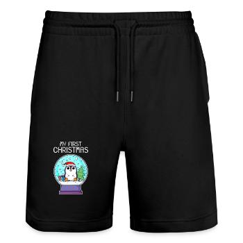 My first Christmas Baby Pinguin Weihnachten - Stanley/Stella Unisex Bio Joggingshorts Trainer  - Schwarz - Vorne - Nik (191cm) & Marisol (170cm)