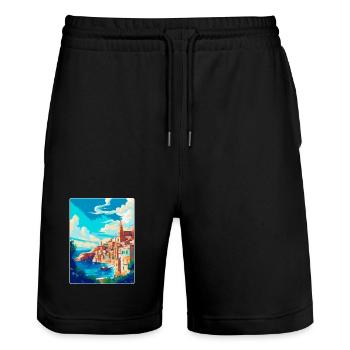 La Valette Malte Affiche de voyage vintage Souvenir WPA - Short de jogging bio TRAINER Stanley/Stella unisexe - noir - Devant - Nik (191cm) & Marisol (170cm)